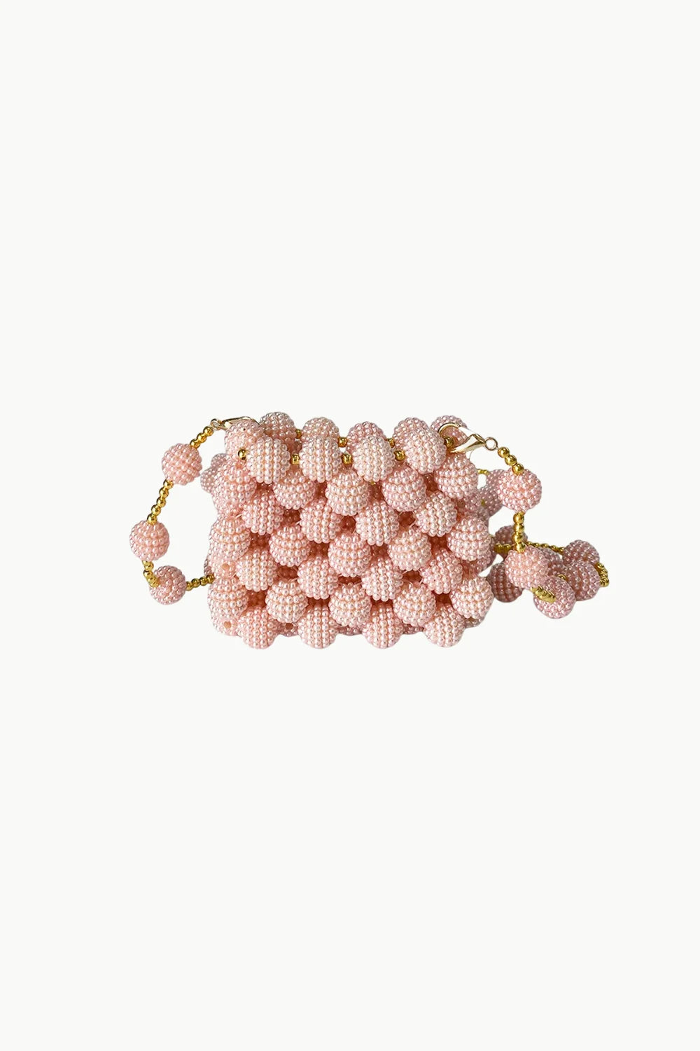 Pink beaded mini bag with gold chain strap for stylish accessories