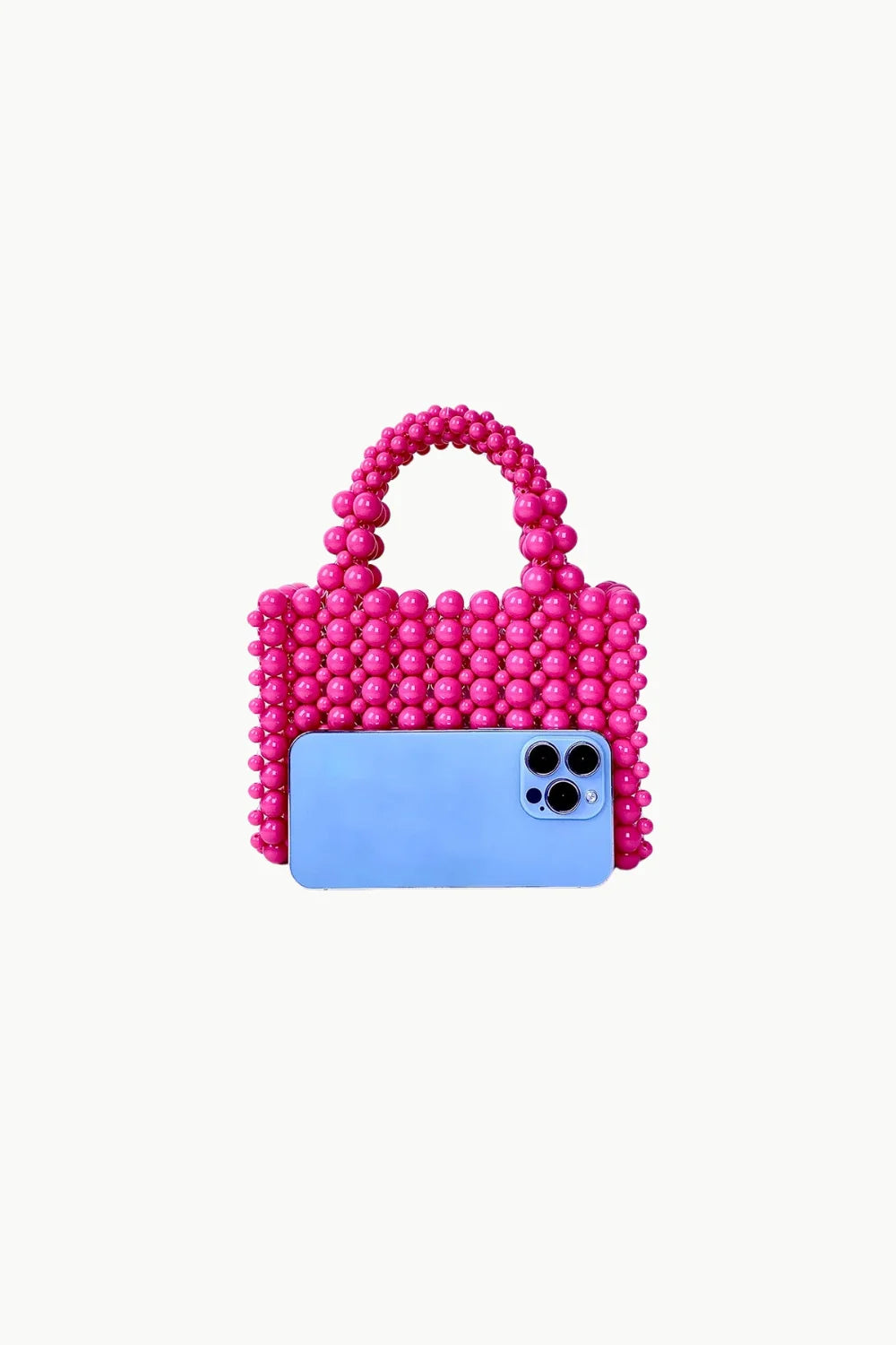 Bright pink beaded purse with rounded top handle, stylish pink beaded purse accessory