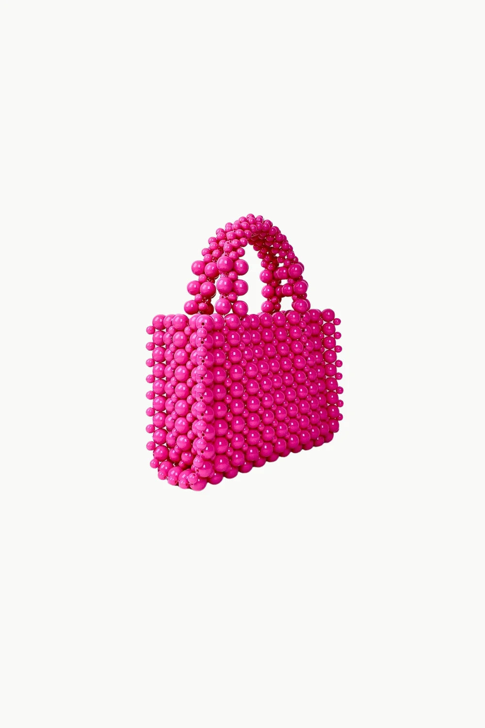 Bright pink beaded purse with two top handles, stylish pink beaded purse accessory