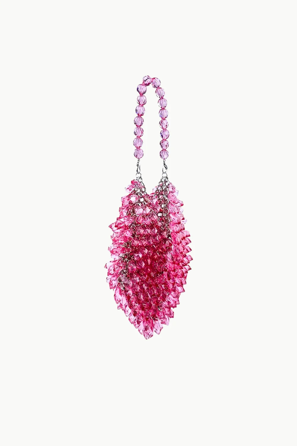 Pink crystal beaded bag with rounded handle, stylish pink beaded handbag accessory