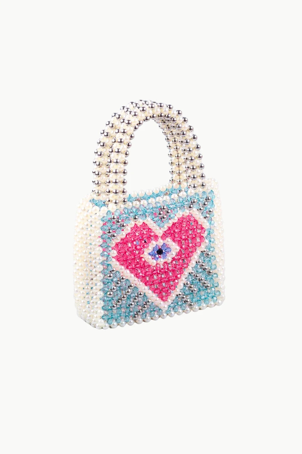 Pink Heart Beaded Bag featuring a beaded design with a pink heart and evil eye motif