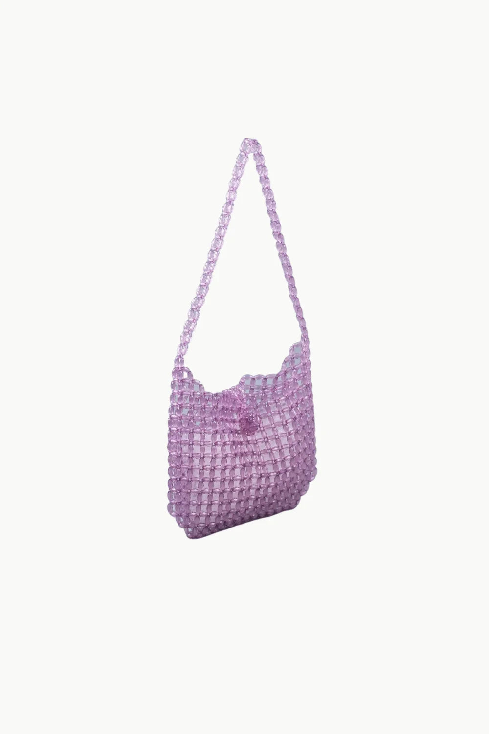 Purple beaded shoulder bag showcasing intricate beaded shoulder design and stylish look
