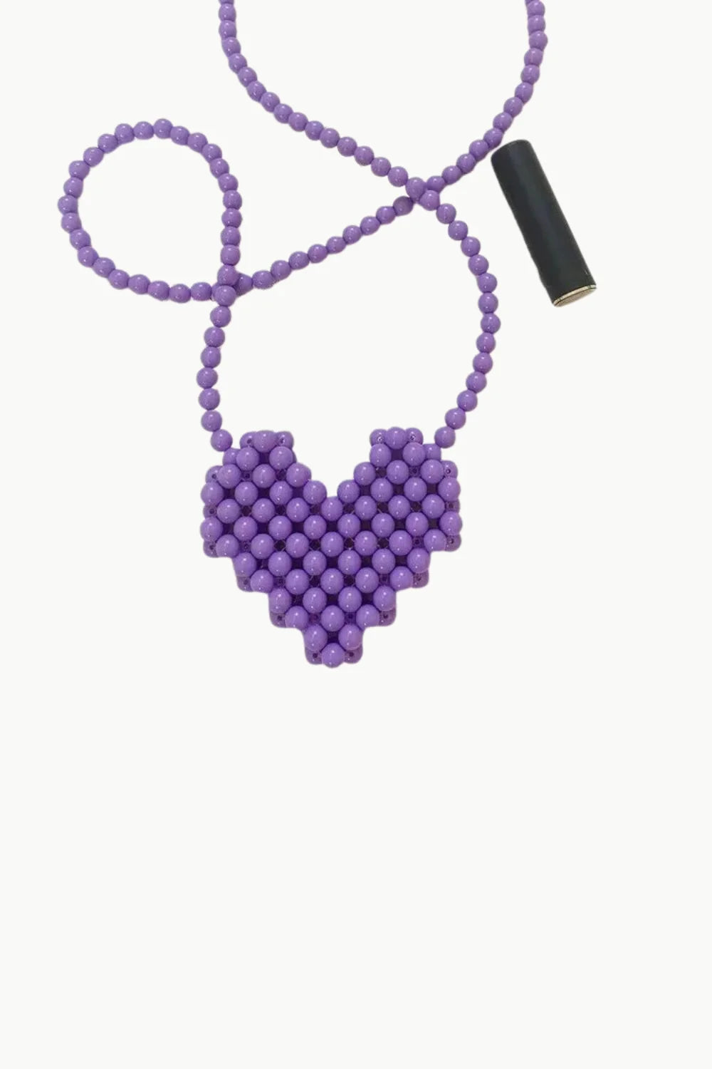 Purple mini beaded heart-shaped necklace with black and gold clasp for Purple Mini Beaded Bag