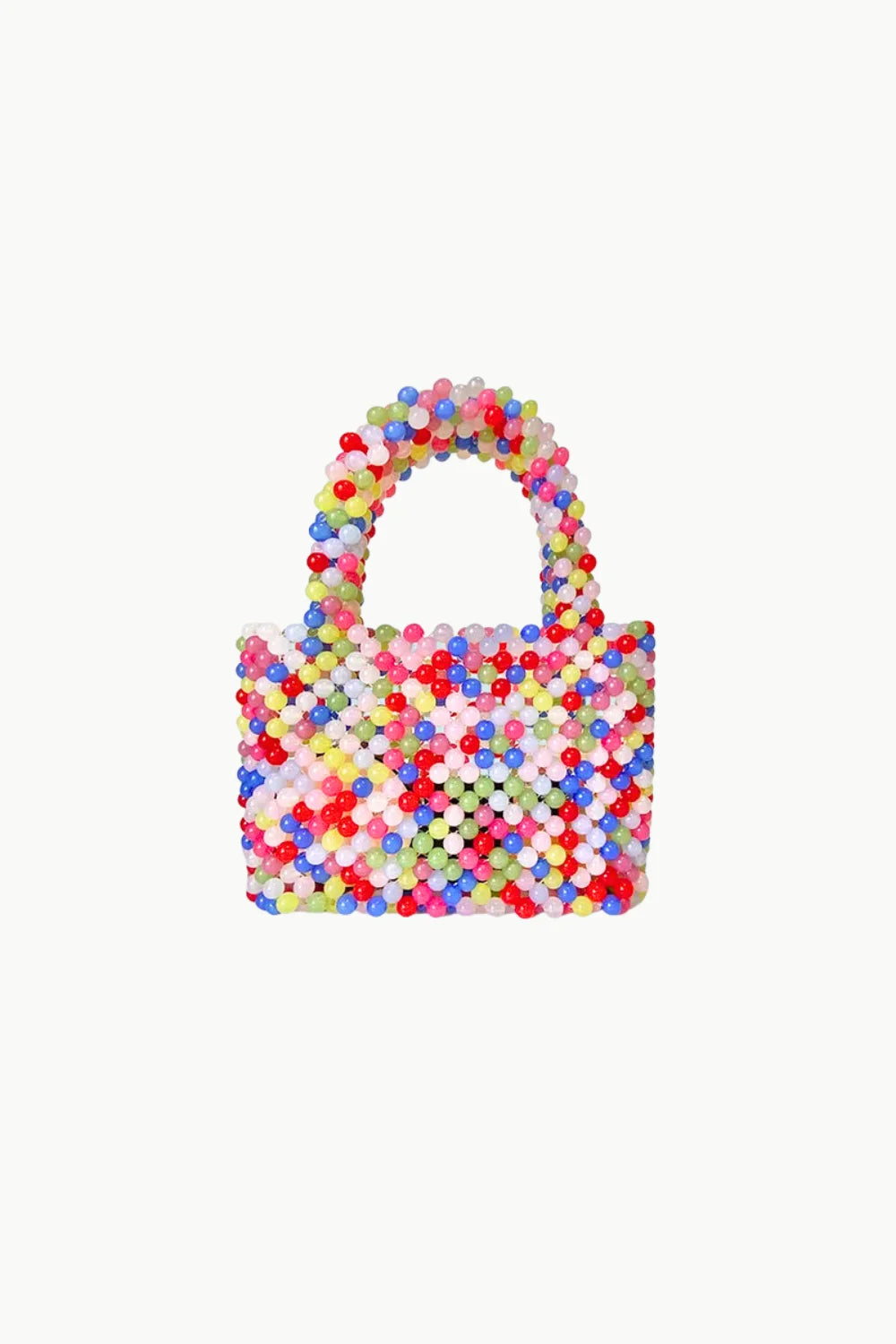 Colorful rainbow beaded bag with top-handle, perfect as a rainbow beaded bag accessory