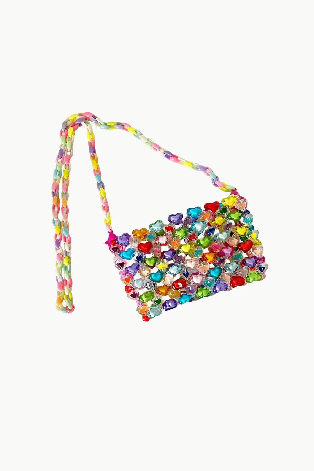 Colorful rainbow beaded crossbody bag with braided strap for stylish accessories