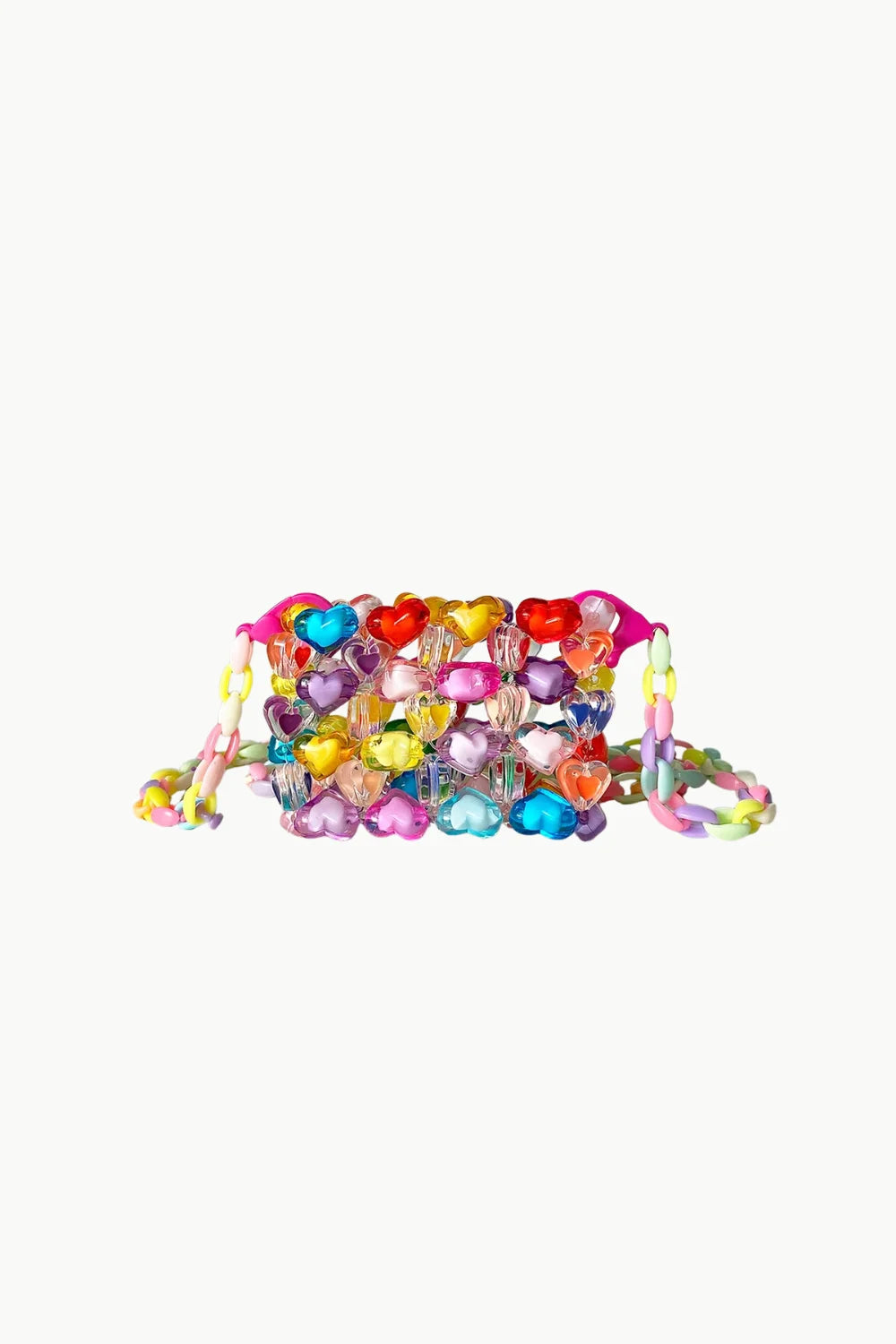 Rainbow Mini Beaded Bag with colorful heart-shaped beads and beaded strap