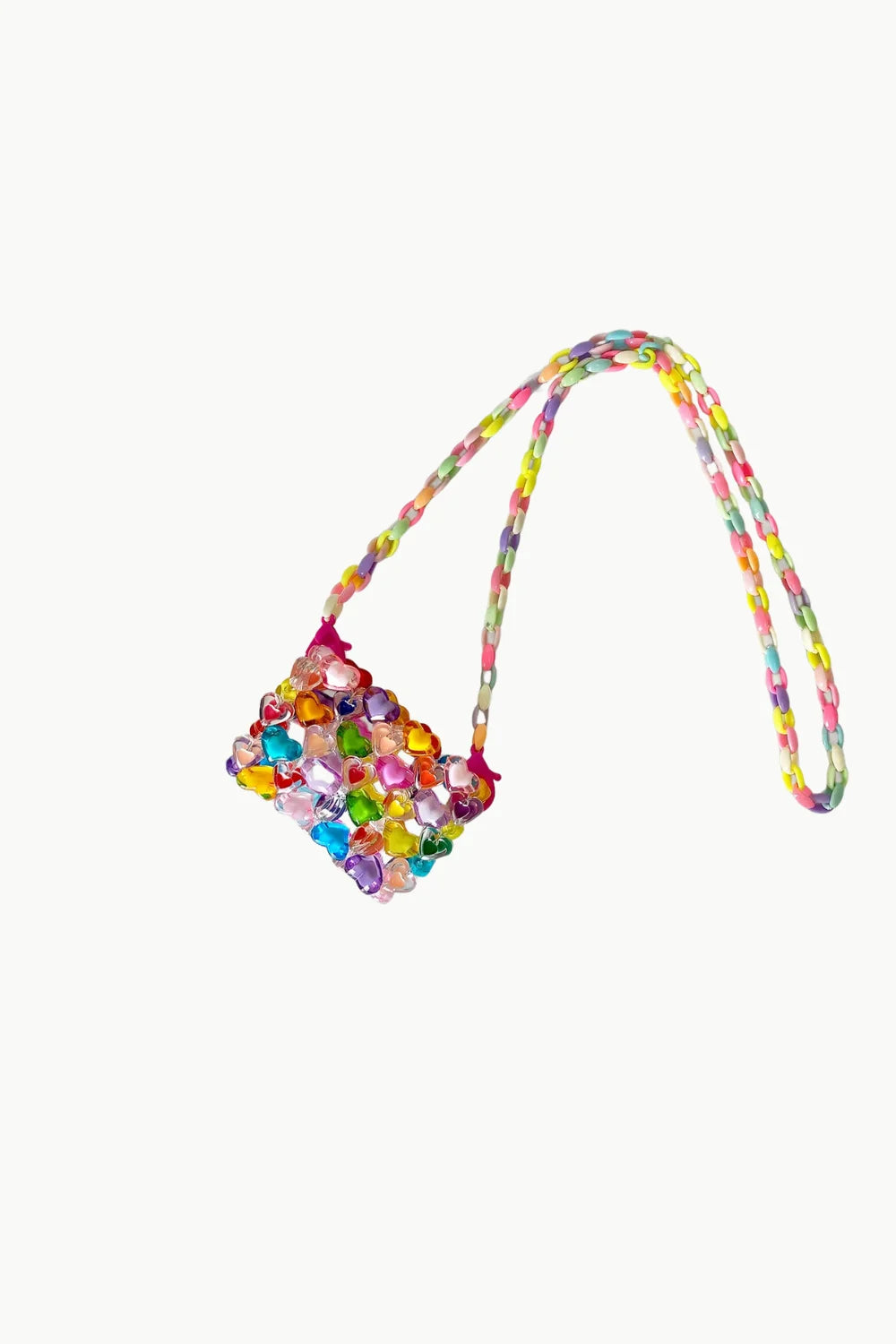 Colorful rainbow mini beaded bag with braided strap, perfect for stylish accessories