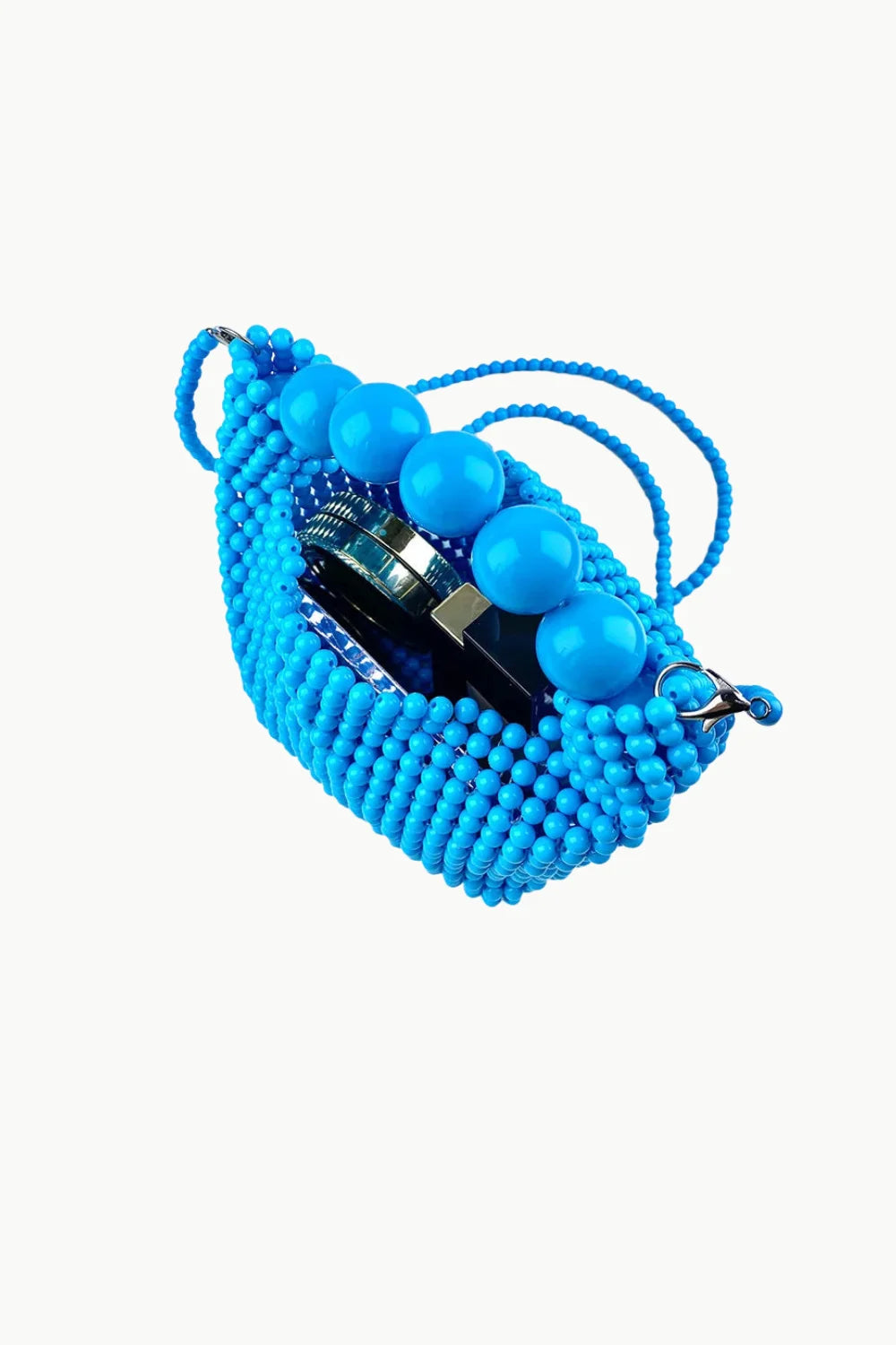 Royal Blue Beaded Bag with blue beaded design and large spherical beads on top