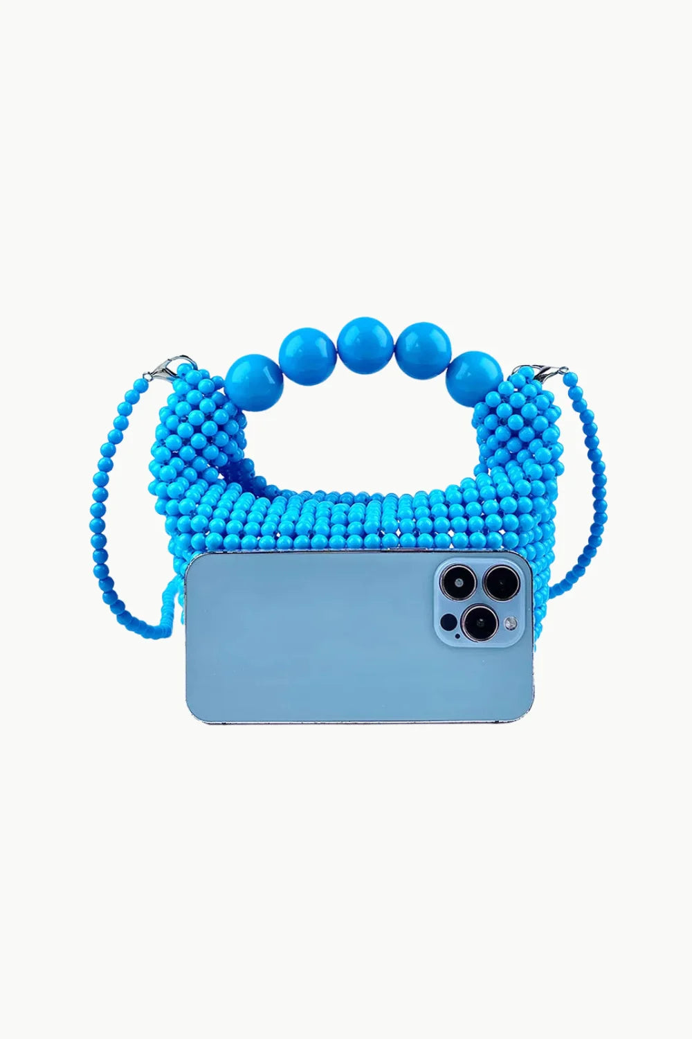 Royal Blue Beaded Bag with rounded top handle and detachable shoulder strap