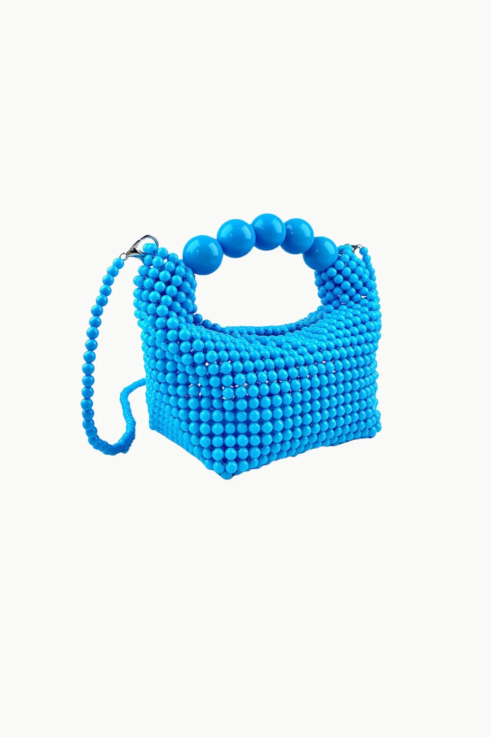 Royal Blue Beaded Bag with rounded top handle and detachable shoulder strap