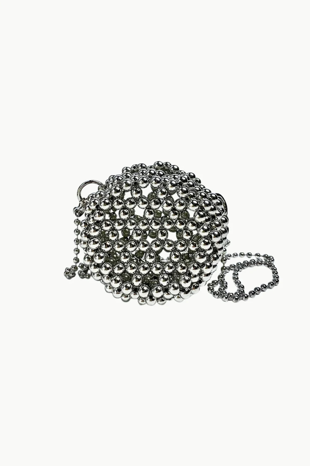 Silver Beaded Clutch Evening Bag with Matching Strap, Elegant Silver Beaded Handbag
