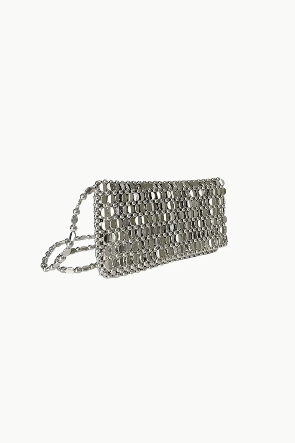 Silver beaded rectangular clutch bag with shoulder strap, stylish silver beaded clutch accessory