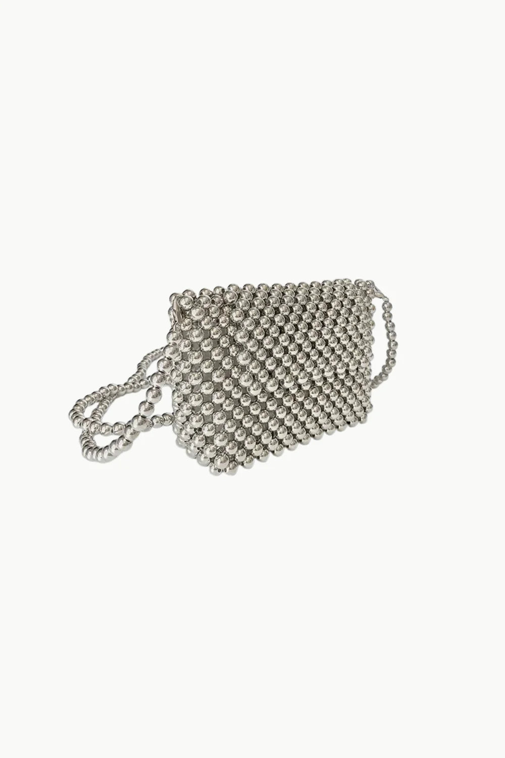 Silver beaded crossbody bag displayed with the Silver Beaded Crossbody Bag product