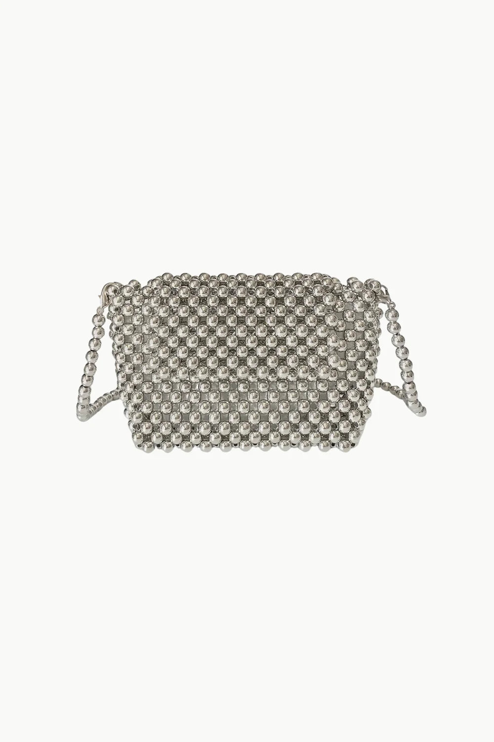 Silver beaded crossbody bag with short shoulder strap for stylish occasions