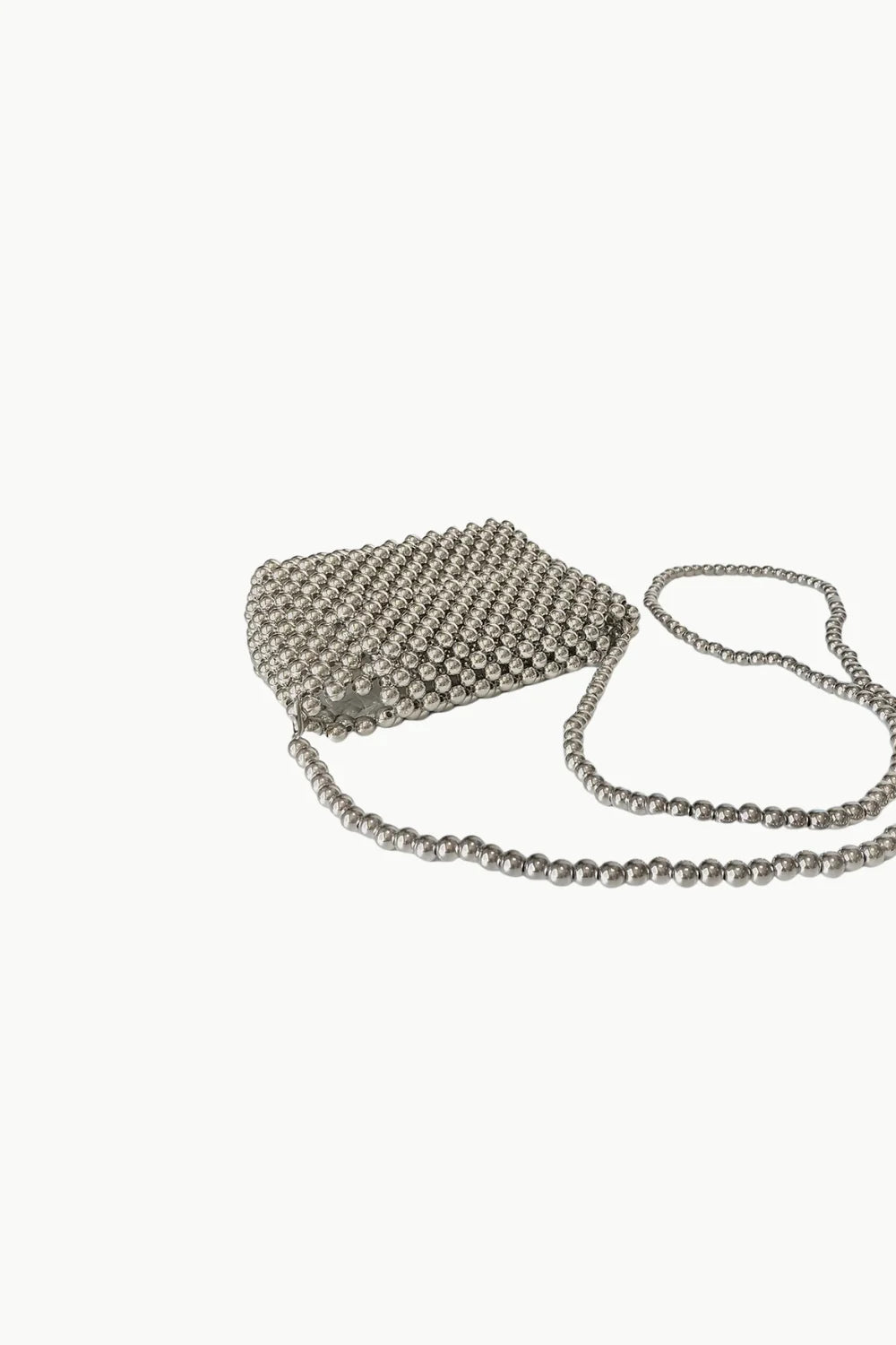 Silver beaded crossbody bag with long strap, stylish silver beaded shoulder bag