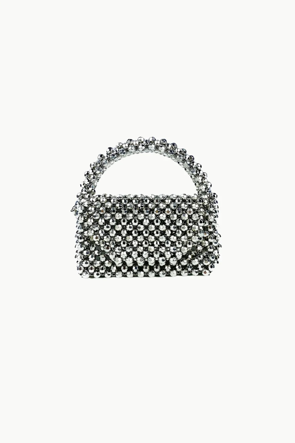 Silver beaded evening bag with top handle, perfect beaded evening accessory