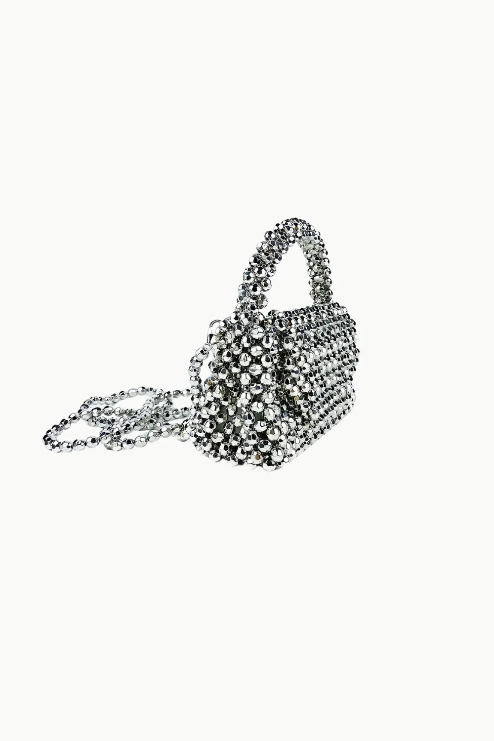 Silver Beaded Evening Bag with Sparkling Silver Beaded Design and Long Shoulder Strap