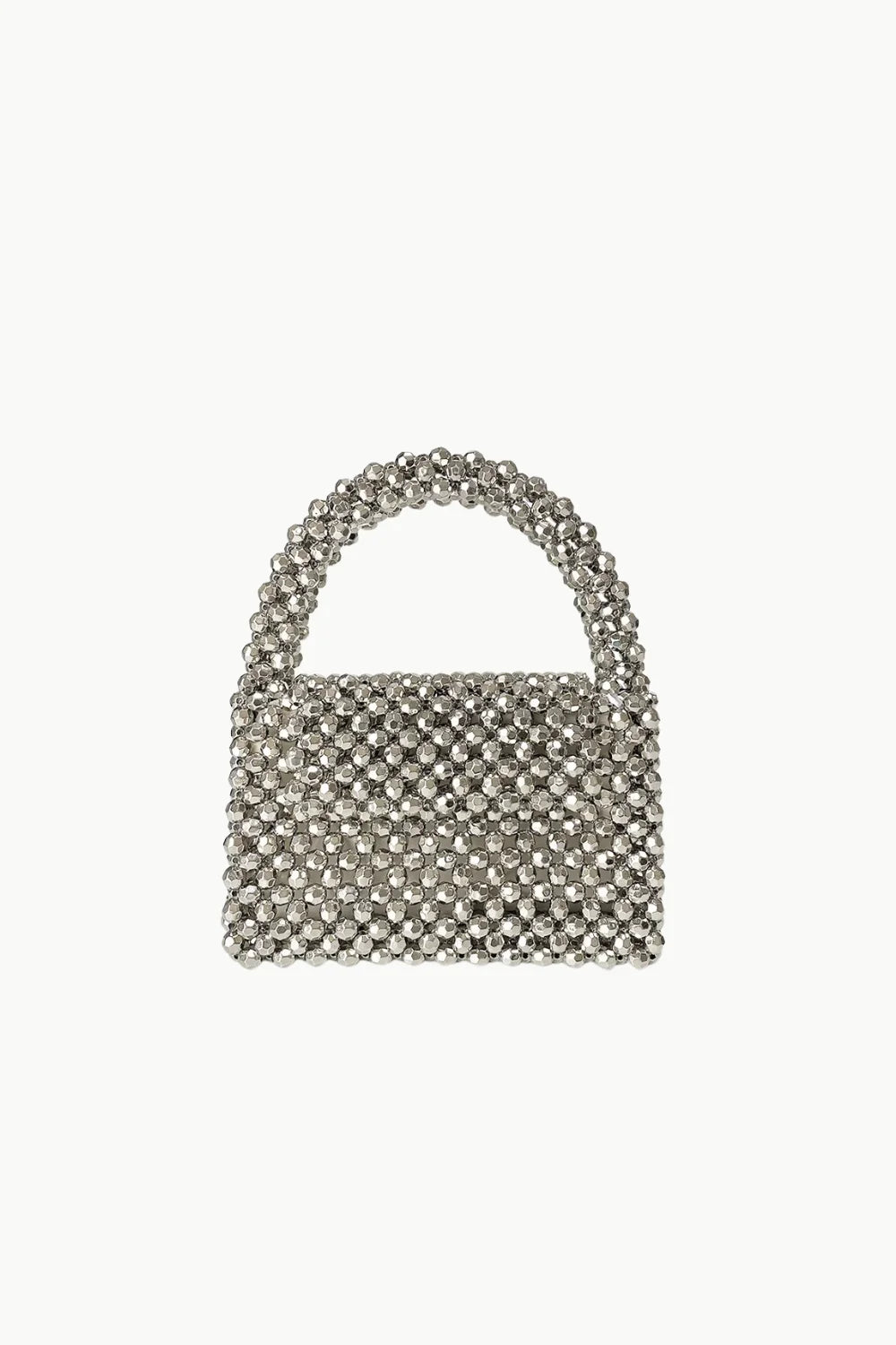 Sparkling silver beaded handbag with rounded top handle perfect for elegant occasions