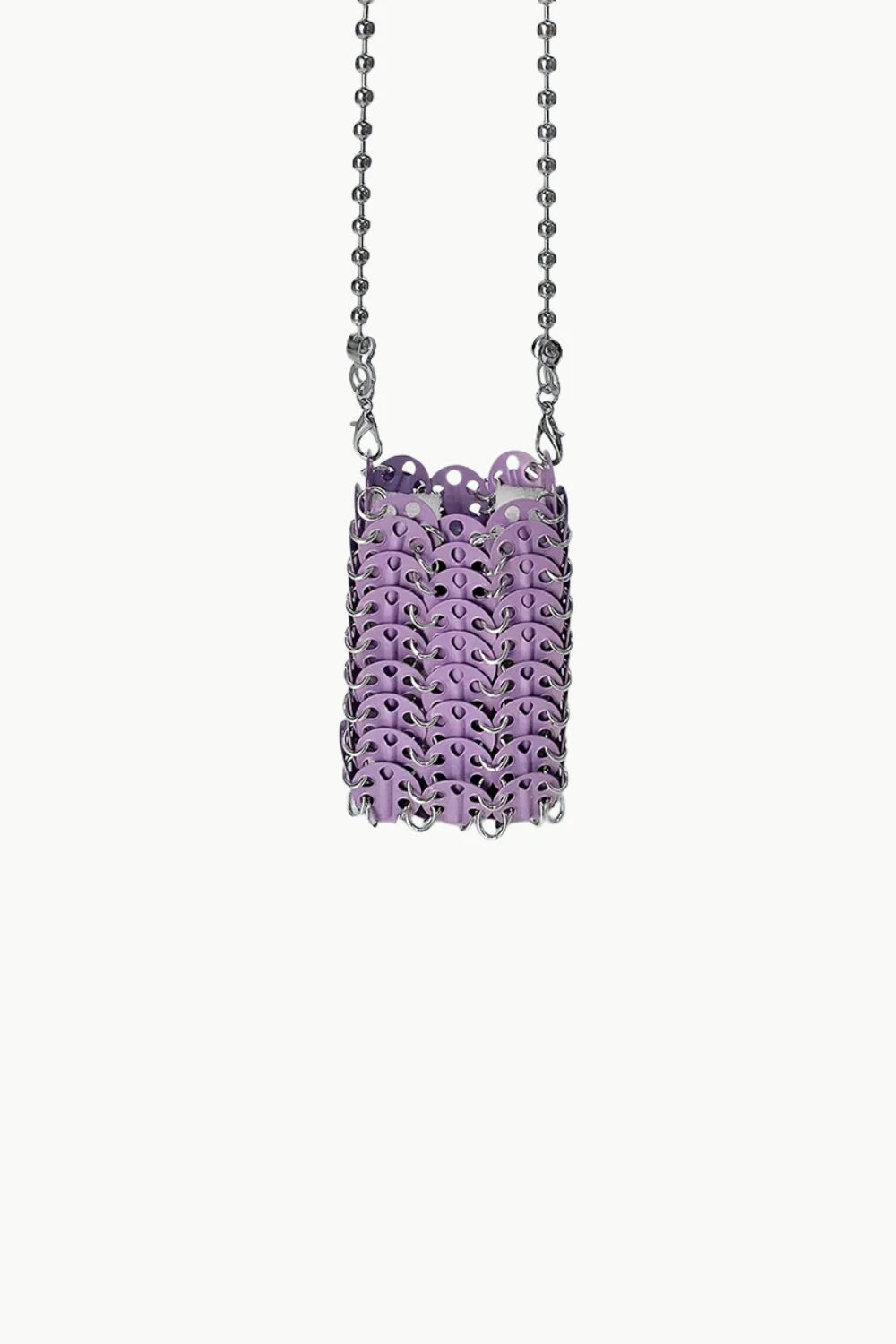 Lavender mesh mini bag with silver beaded strap for stylish silver beaded phone accessories
