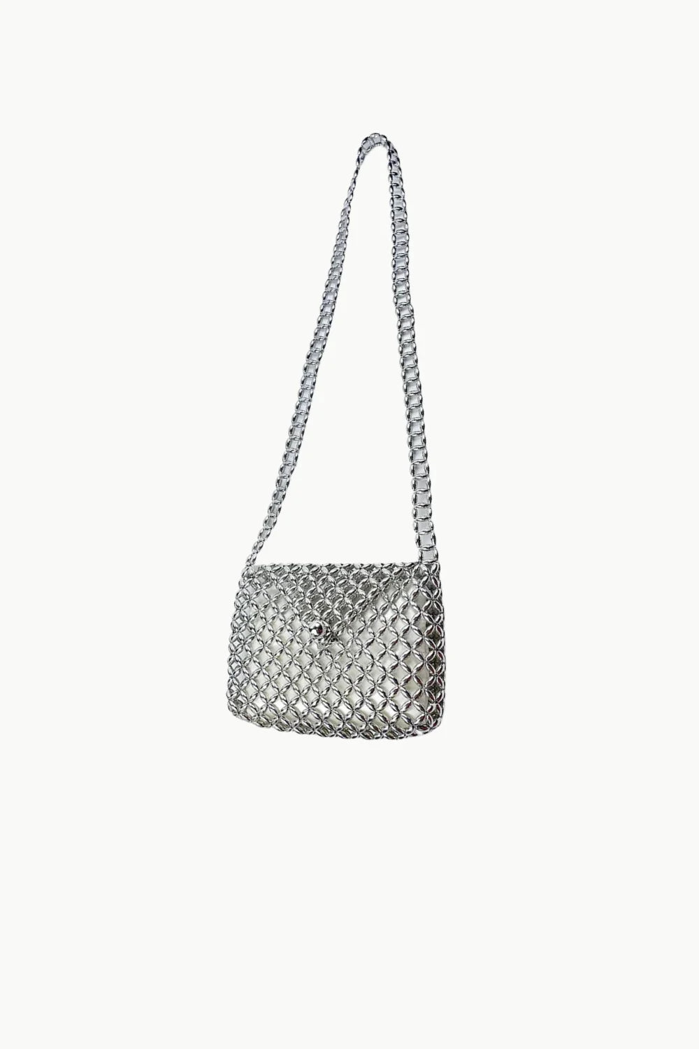 Shimmering silver chain crossbody beaded bag with shoulder strap for stylish look