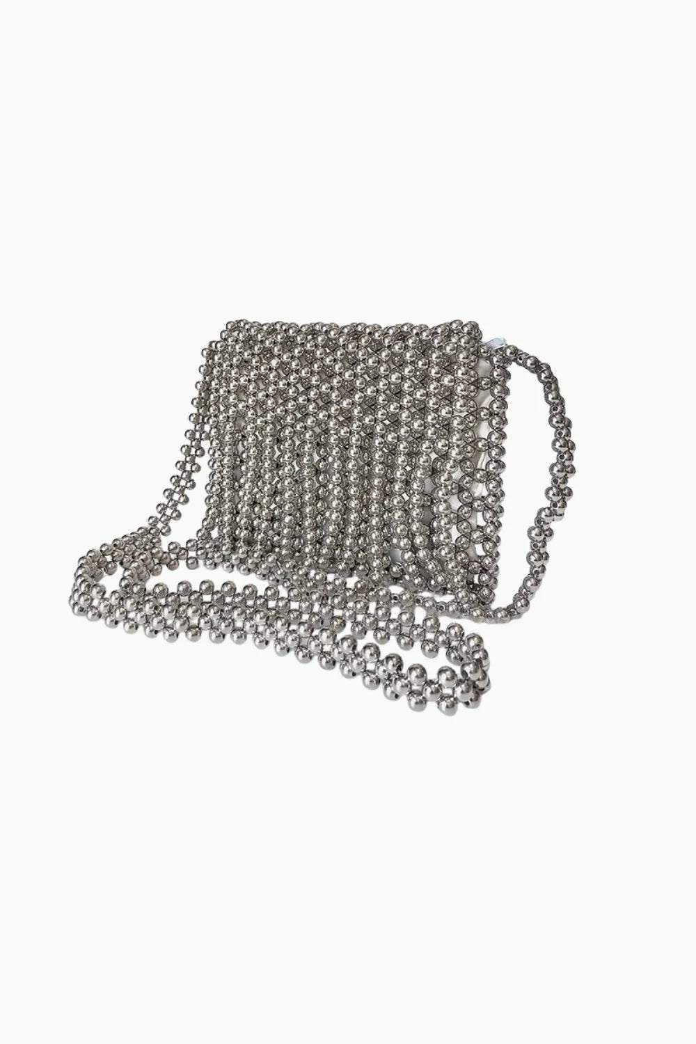 Silver fringe beaded bag trim, shiny silver-colored beaded garland coil for accessories