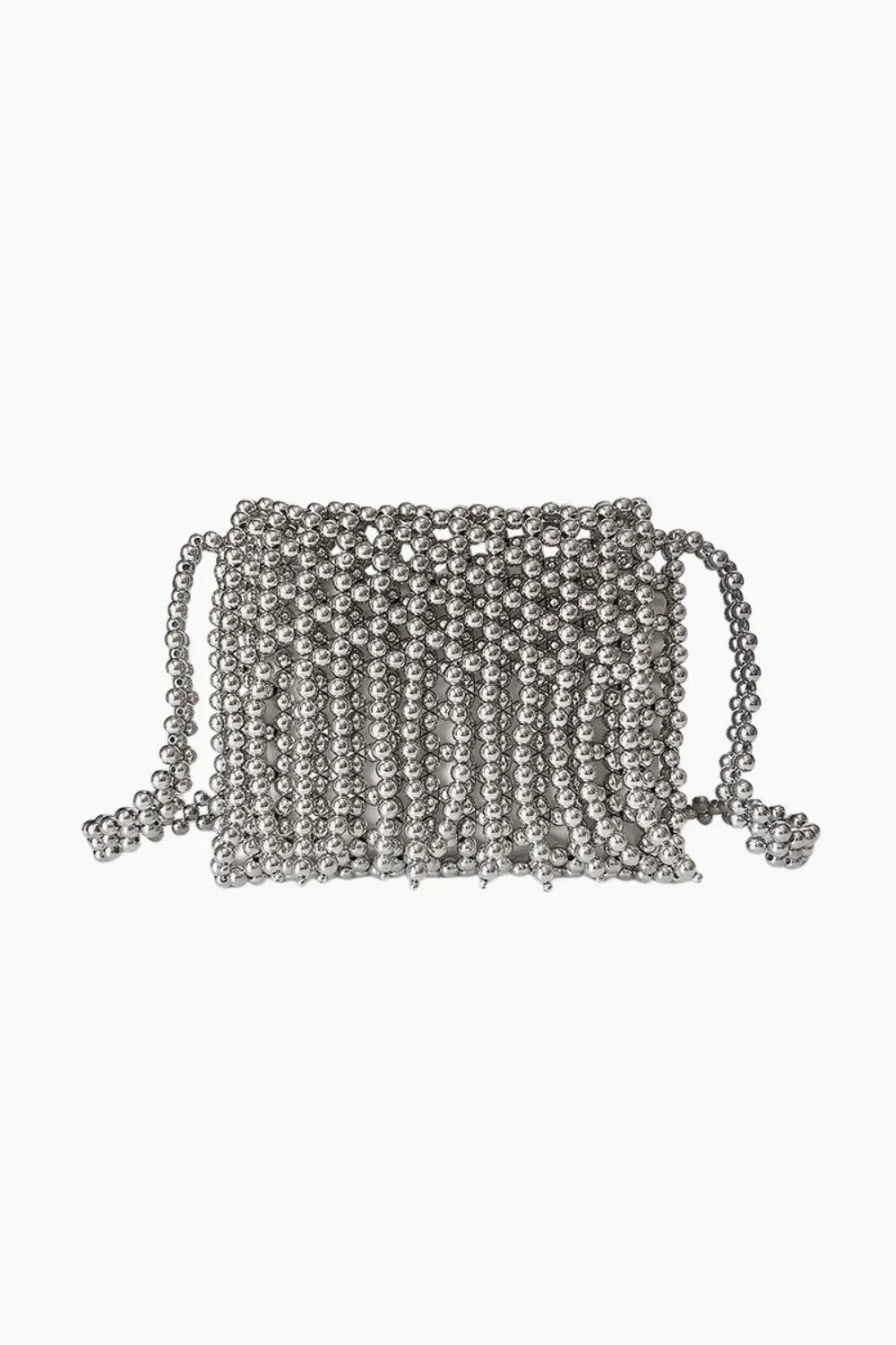 Shiny silver fringe beaded bag with a fringed design for stylish accessorizing