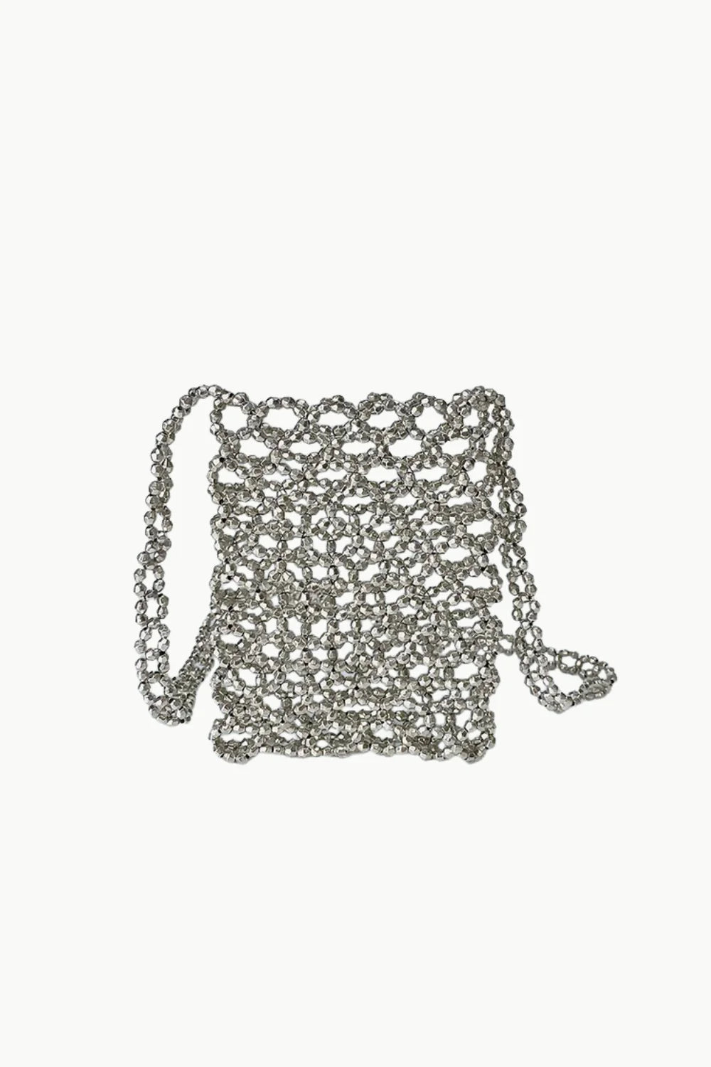 Silver metal mesh shoulder bag, stylish beaded crossbody bag for women