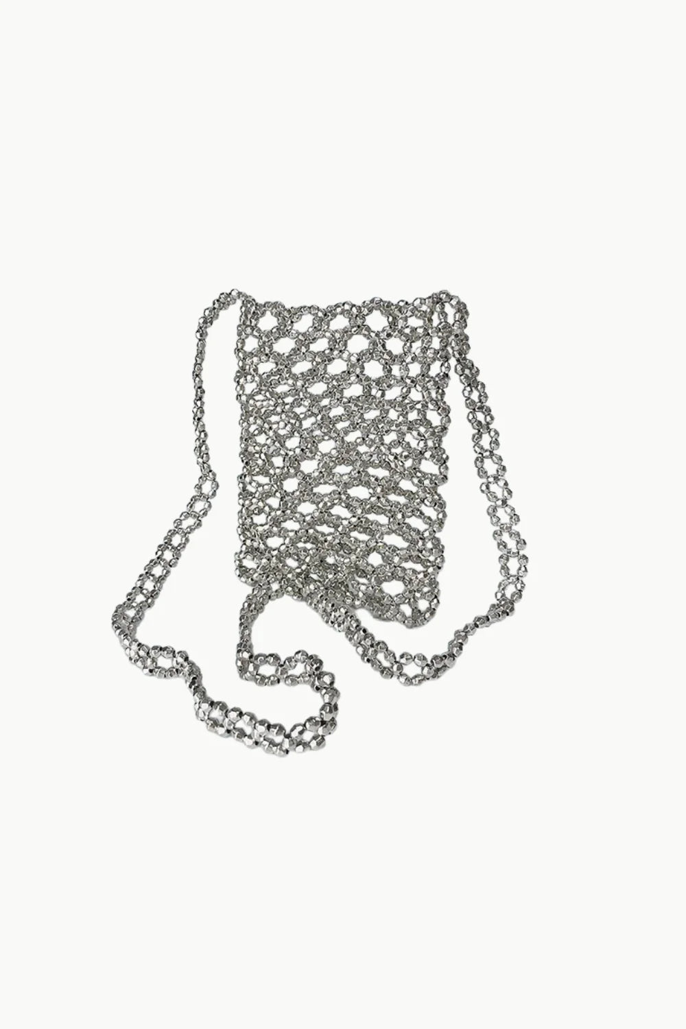 Silver-toned chain mail shoulder bag, Small Beaded Crossbody Bag, stylish crossbody bag