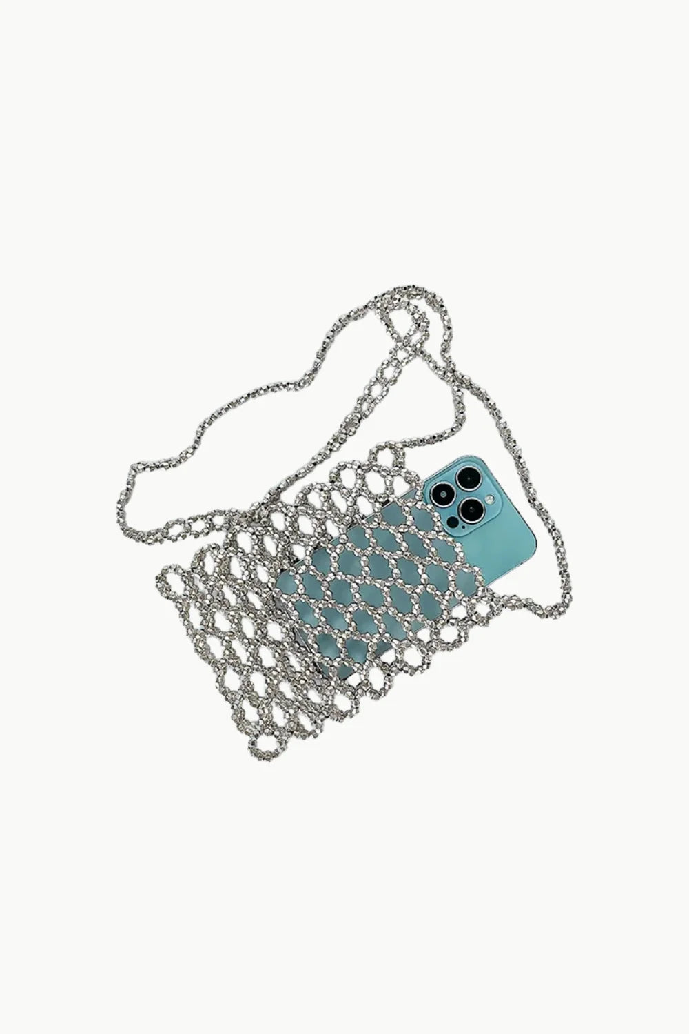 Silver-toned chainmail crossbody bag with long strap, perfect beaded crossbody bag
