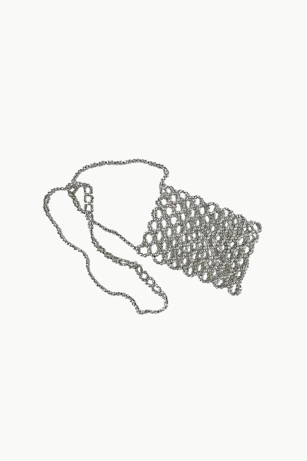 Silver-toned chainmail shoulder bag with long strap, perfect beaded crossbody bag option