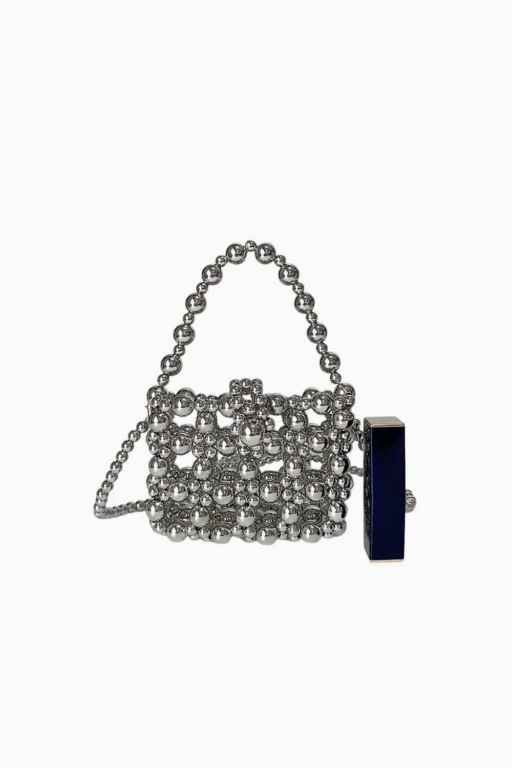 Small beaded handbag with top handle and detachable chain strap for elegant style