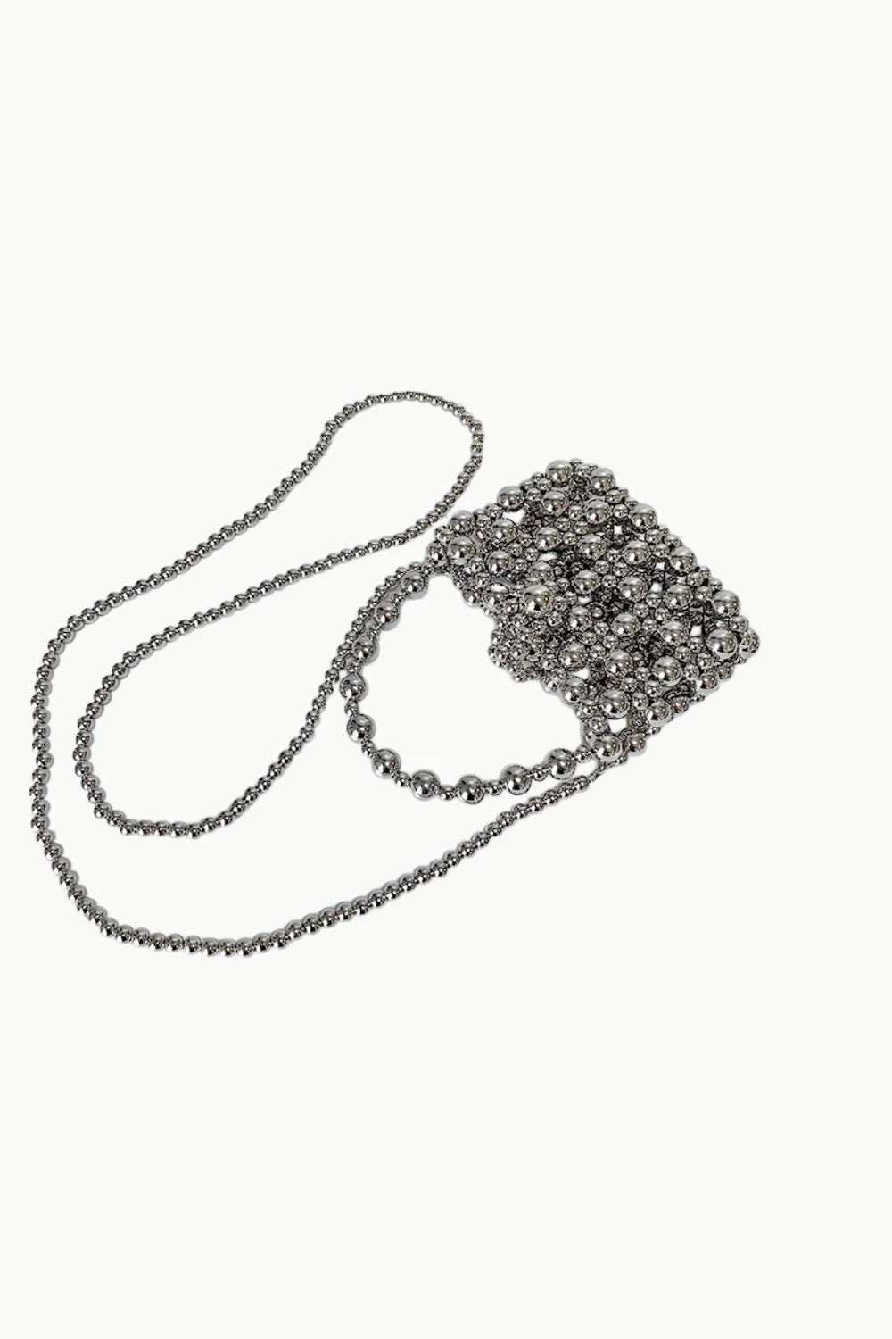 Sparkly silver beaded shoulder bag with long chain strap, small beaded handbag for evening wear