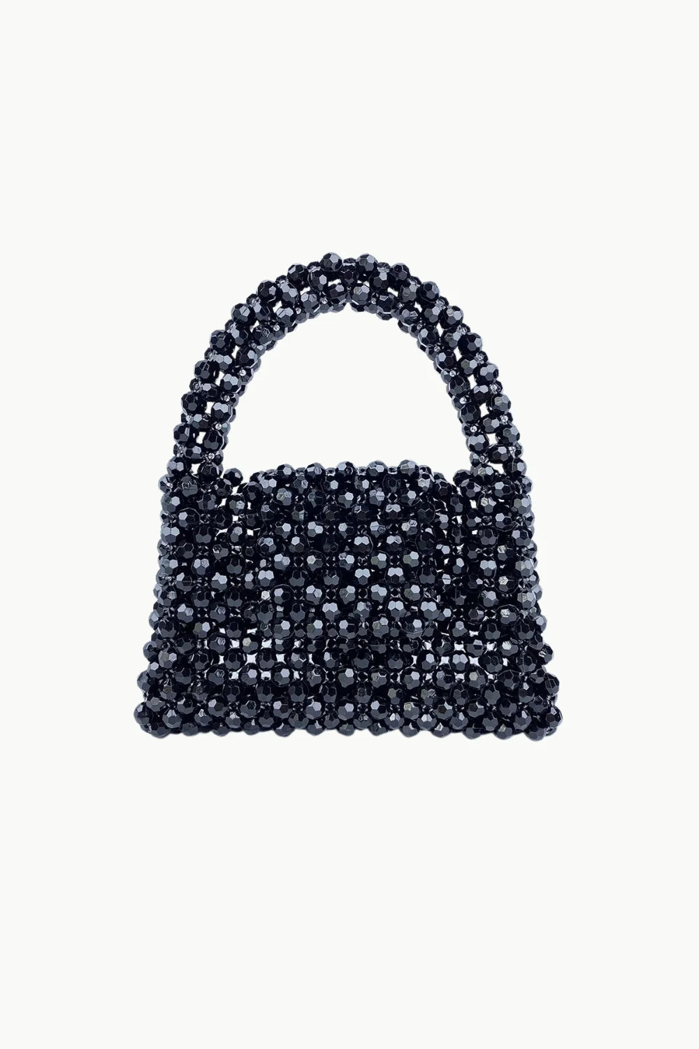 Small Black Beaded Bag with Top Handle, Stylish Black Beaded Bag for Evening Events