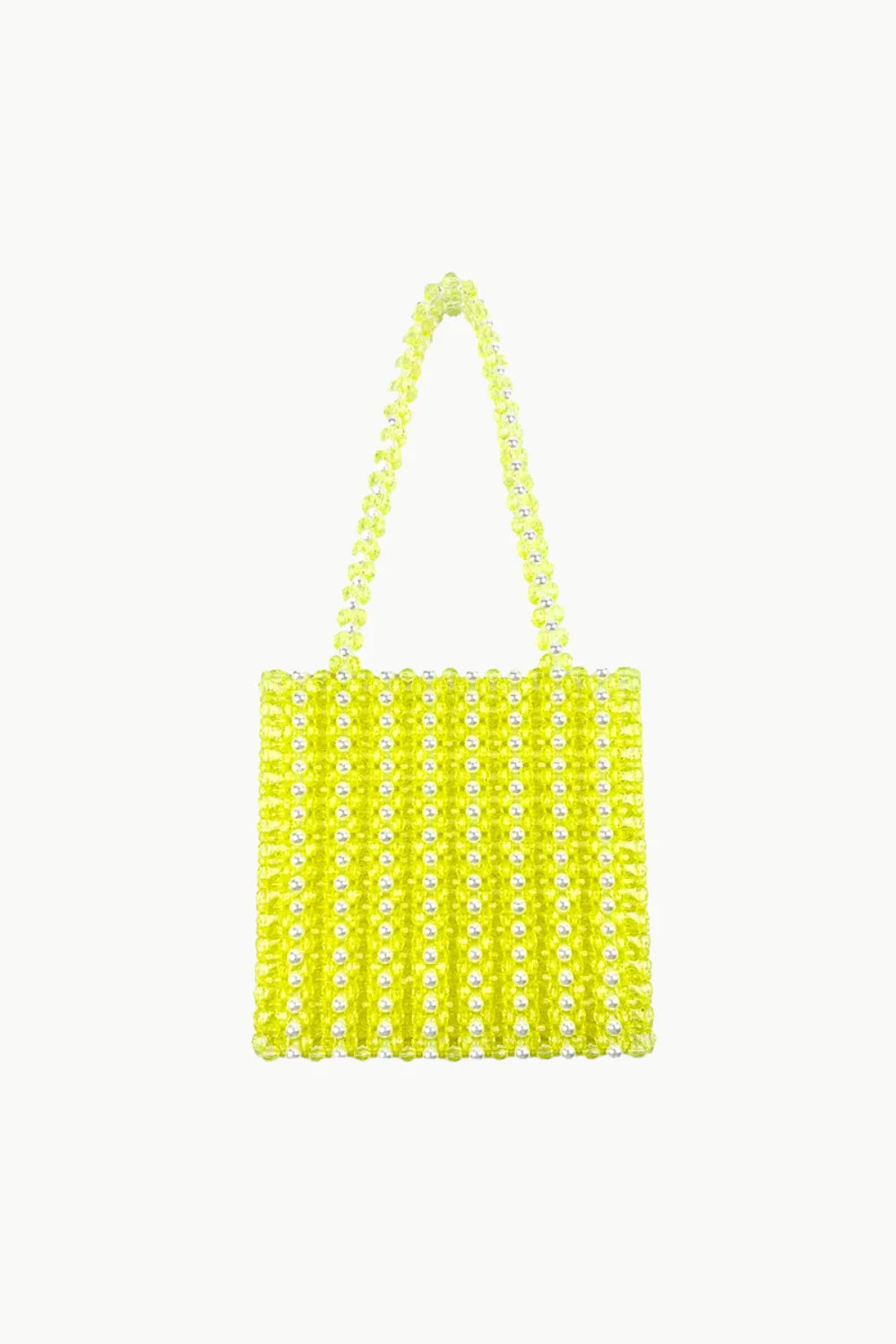 Fluorescent yellow Sol Mer beaded bag with two top handles for stylish accessories