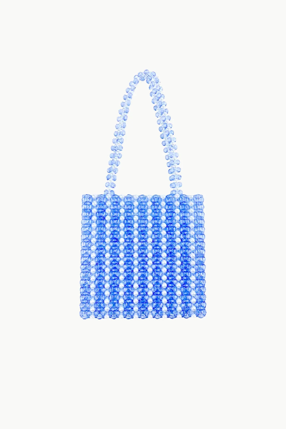 Sol Mer beaded bag with square shape and alternating light and dark blue beads