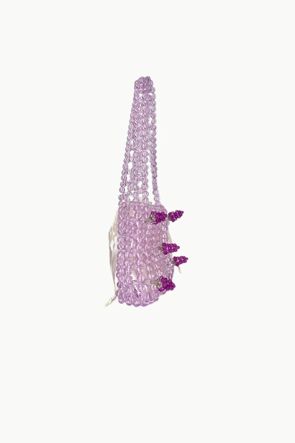 Light purple Strawberry Beaded Bag with magenta butterfly details, stylish beaded bag accessory