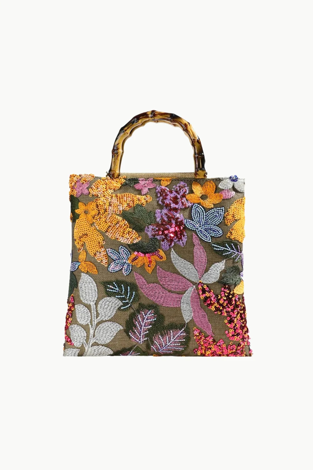 Tote Bag Flower with bamboo handles and colorful floral embroidery for stylish carry