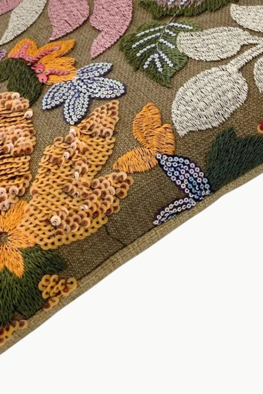 Embroidered tote bag with sequins and threadwork in floral and leafy pattern for Tote Bag Flower