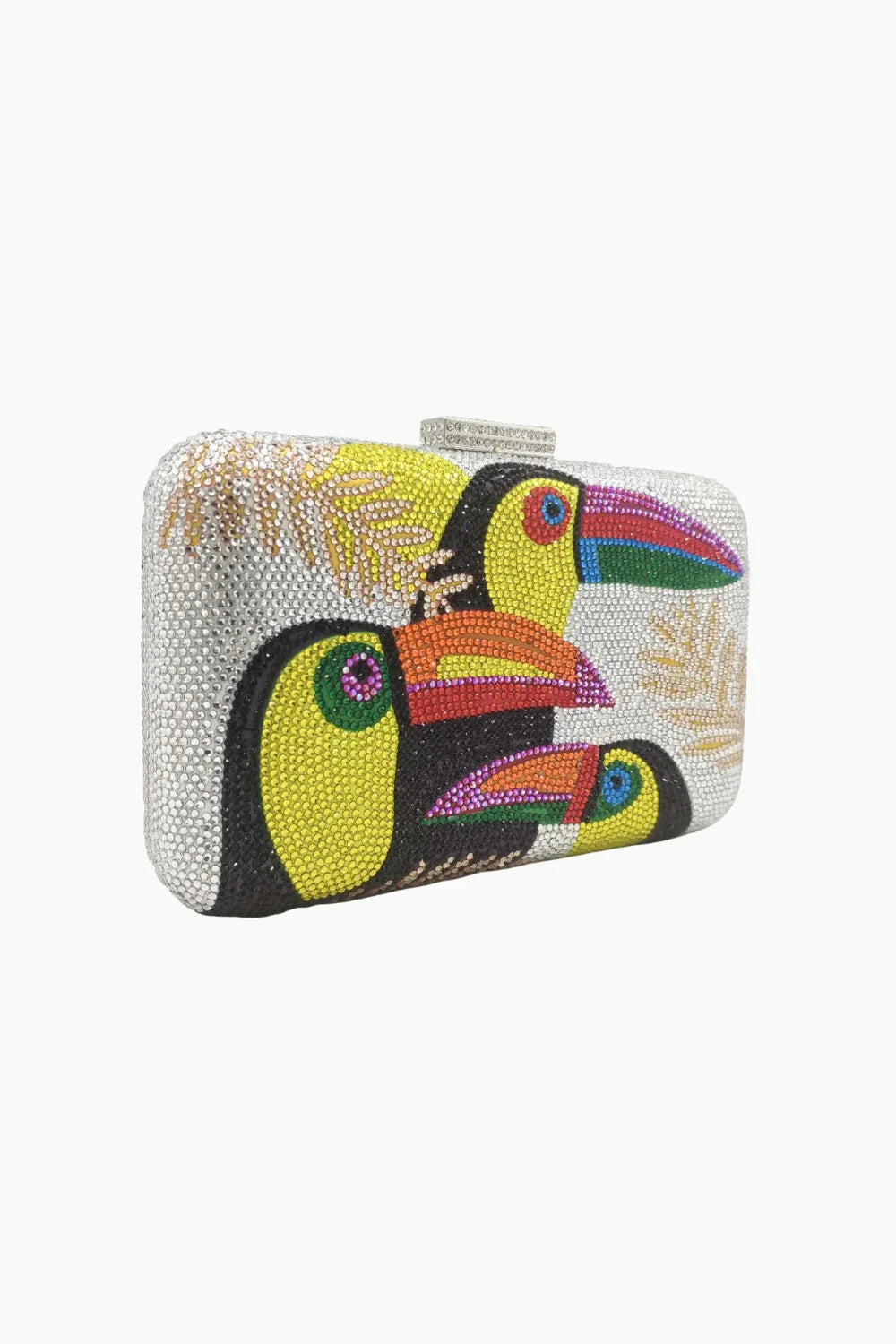 Vibrant toucan beaded bag with crystal embellishments perfect for stylish accessories