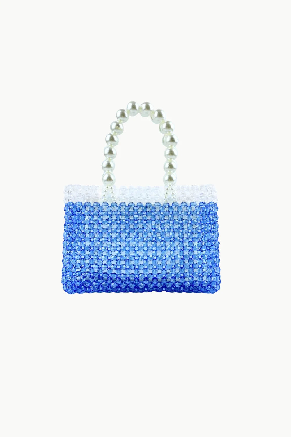 Blue beaded handbag with pearl handle, trendy beaded bag perfect for stylish occasions