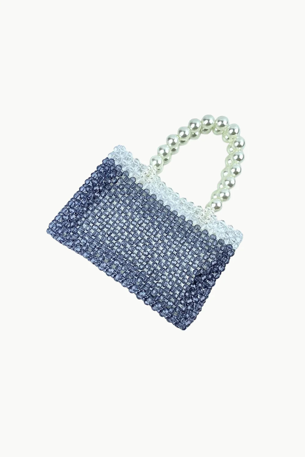 Dark blue and white beaded bag with pearl handle, trendy beaded bag for stylish look