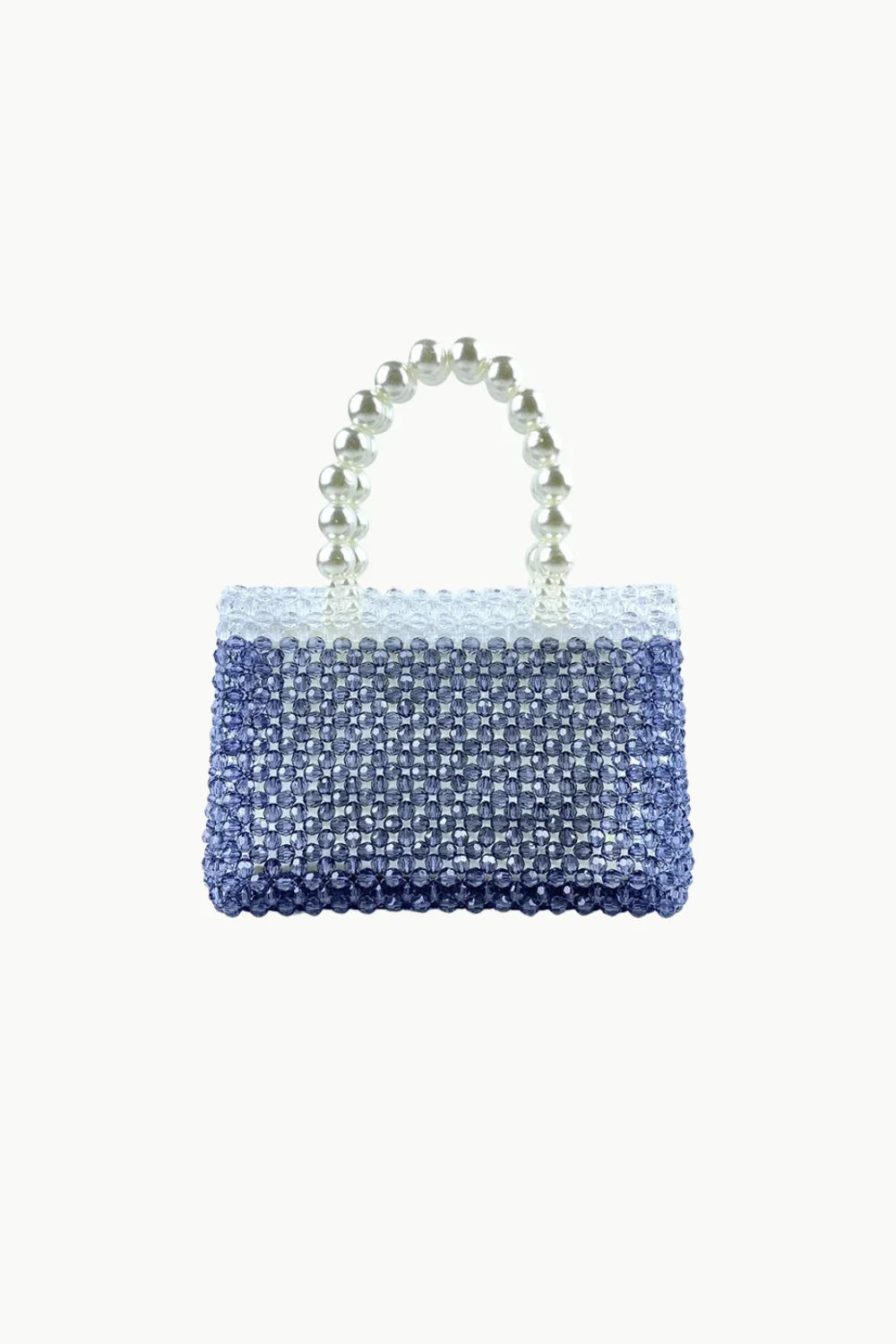 Ombre blue and white beaded bag with pearl handle, trendy beaded bag for stylish accessories