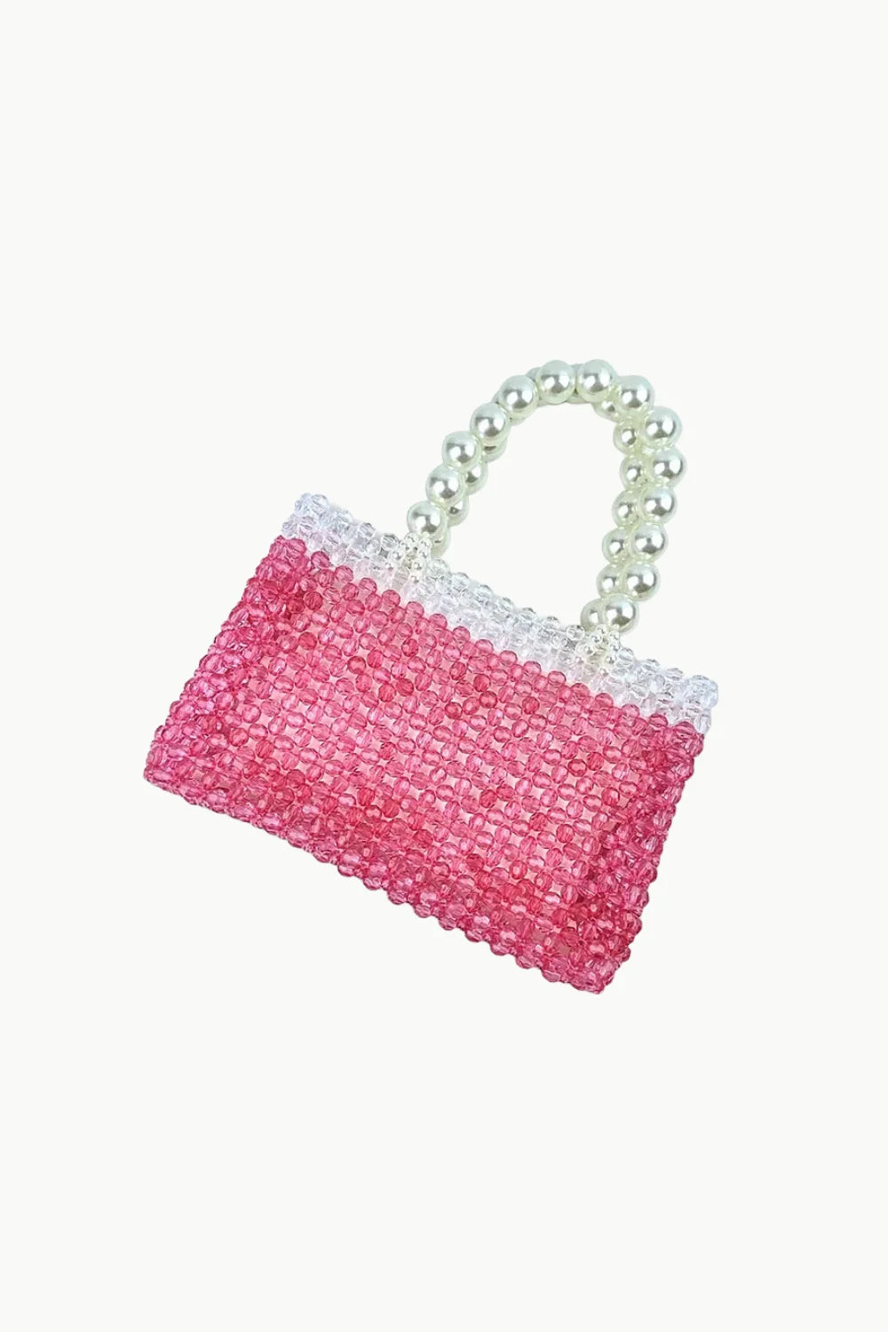 Pink and white beaded bag with pearl handle, trendy beaded bag for stylish accessories