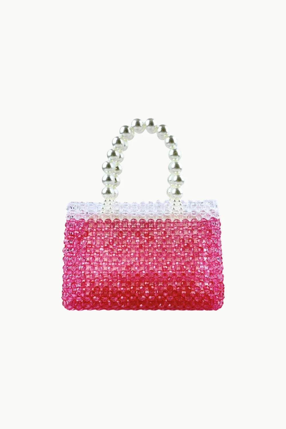 Pink and white beaded bag with pearl handle, trendy beaded bag for stylish accessories