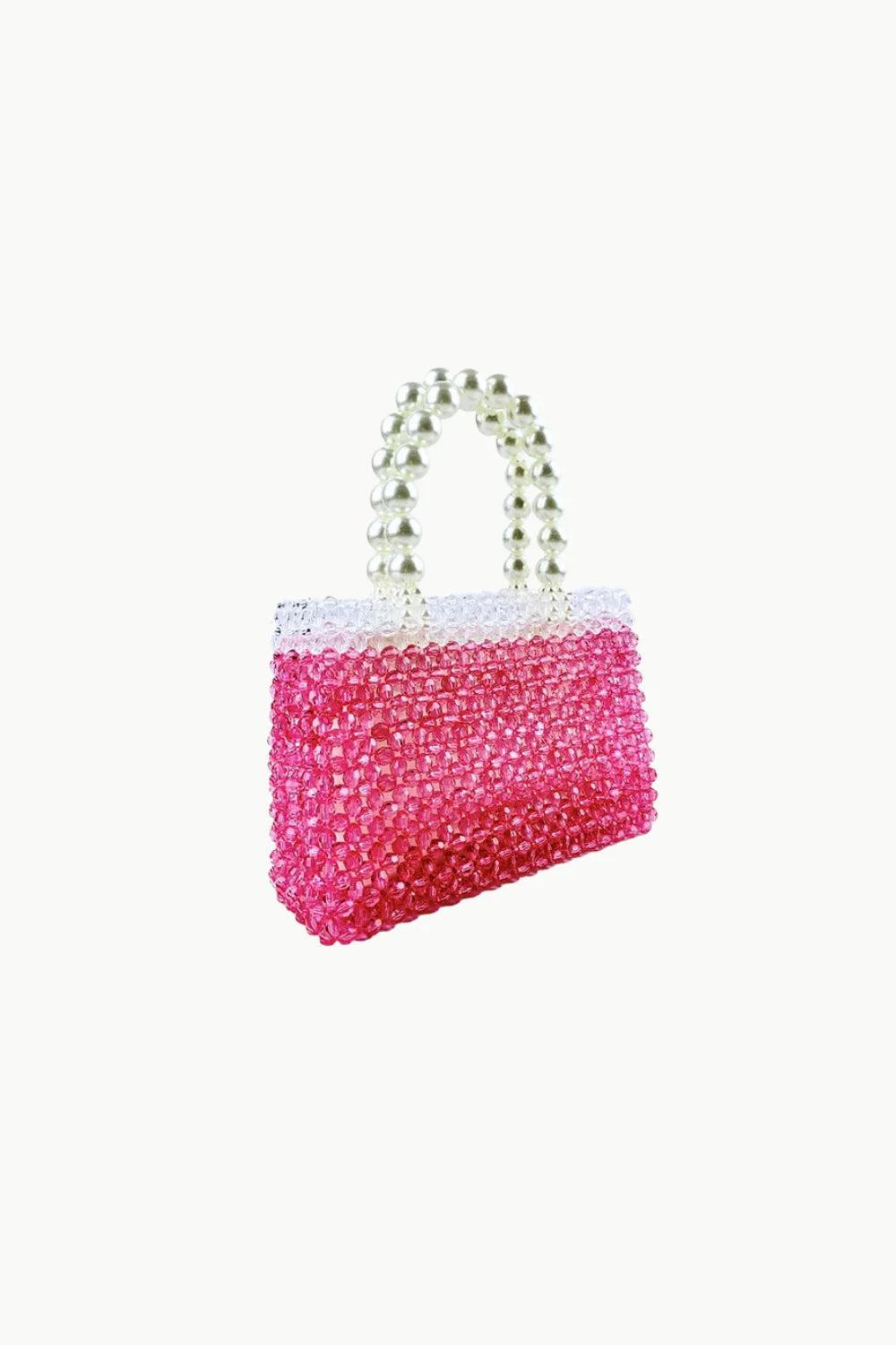 Pink and white beaded bag with pearl handles, trendy beaded bag for stylish occasions