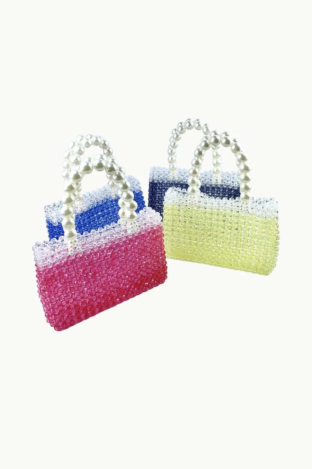 Colorful beaded bag with pearl handles, trendy beaded bag for stylish accessories