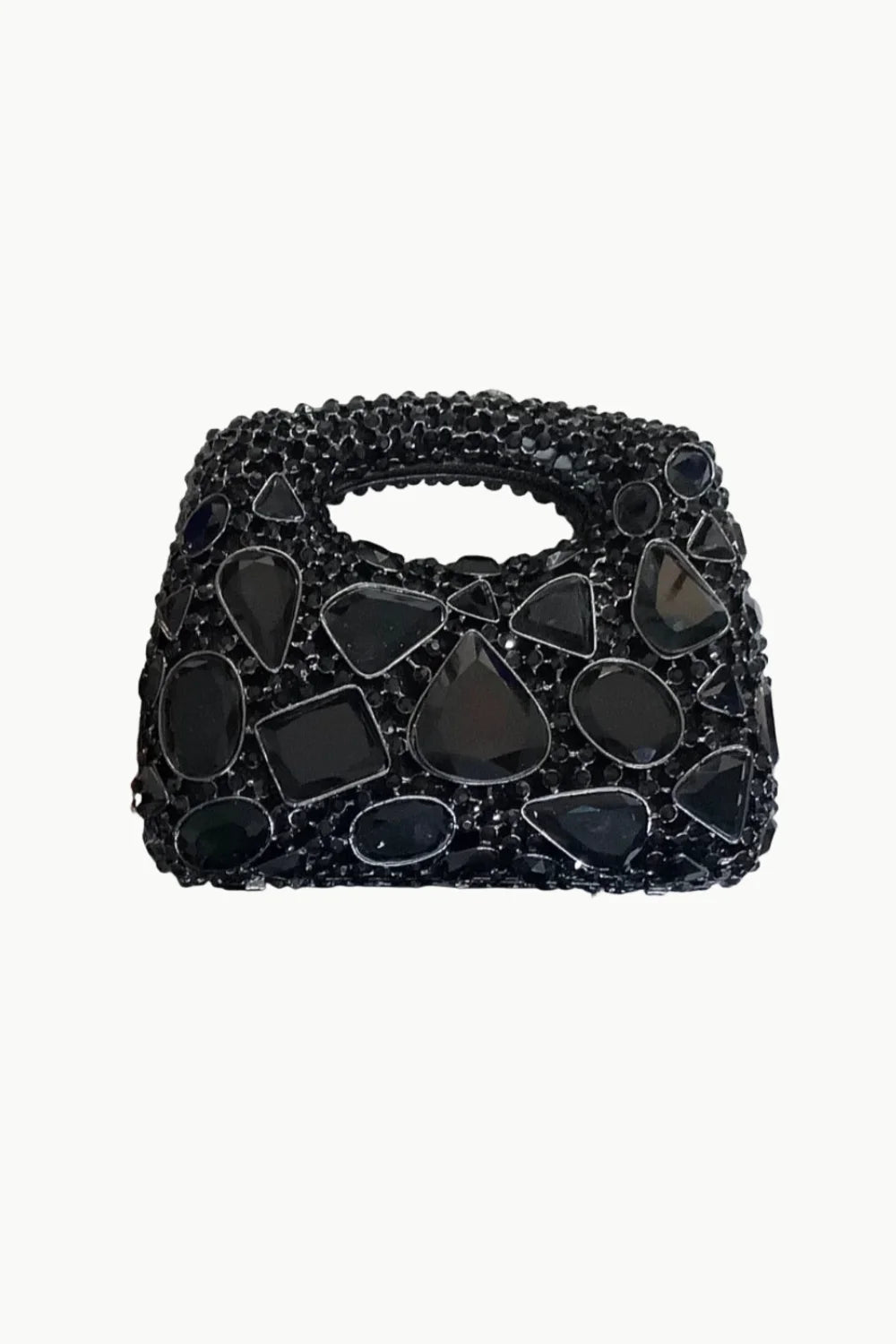 Vintage beaded clutch bag adorned with shiny black stones for elegant evening wear