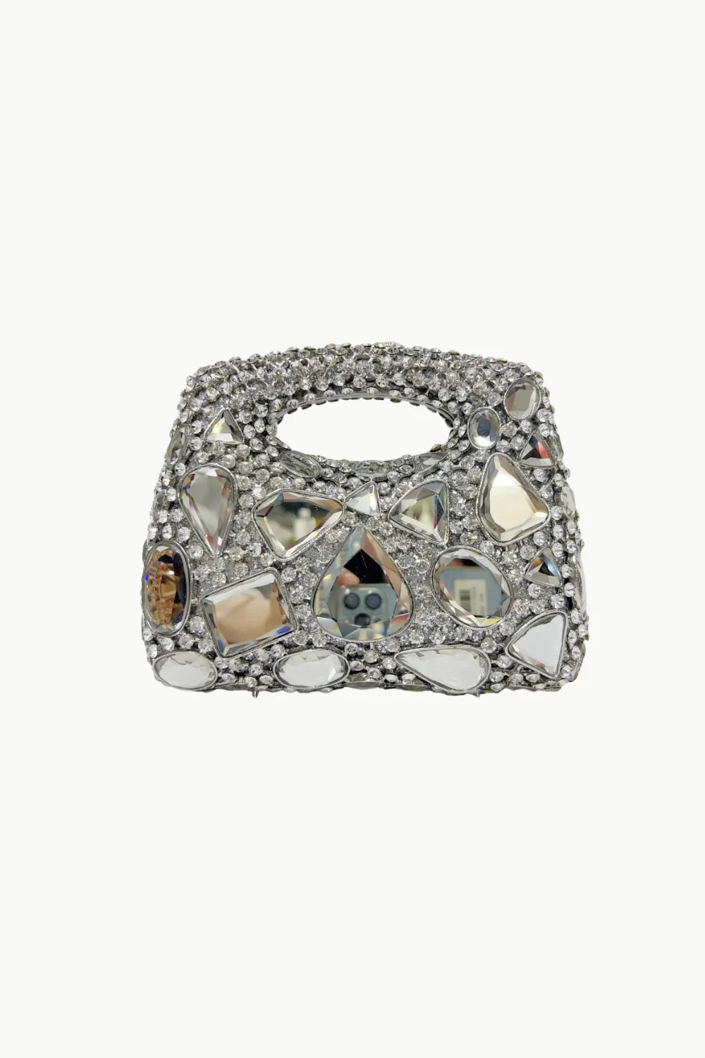Sparkling silver vintage beaded clutch bag covered in clear and iridescent gems
