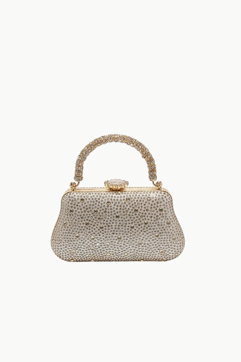 Vintage beaded evening purse in champagne color with rhinestones and jeweled clasp