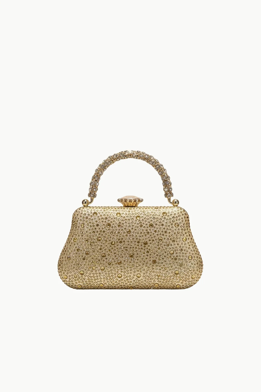 Vintage beaded evening purse with shimmering gold finish and jeweled top handle